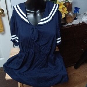Navy Blue Sailor Dress with White Stripes